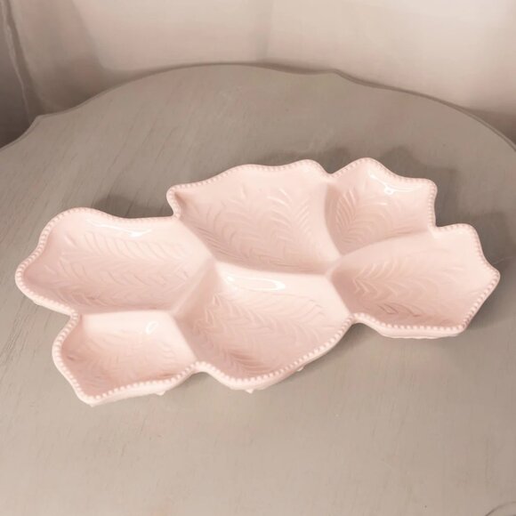 Vintage Jeannette Glass Large Shell Pink Milk Glass Divided Tray